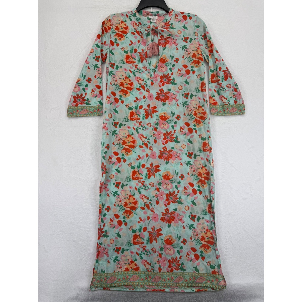 J Crew Womens XXS Floral Print Maxi Dress Long Sleeve Tassel Tie Neck
